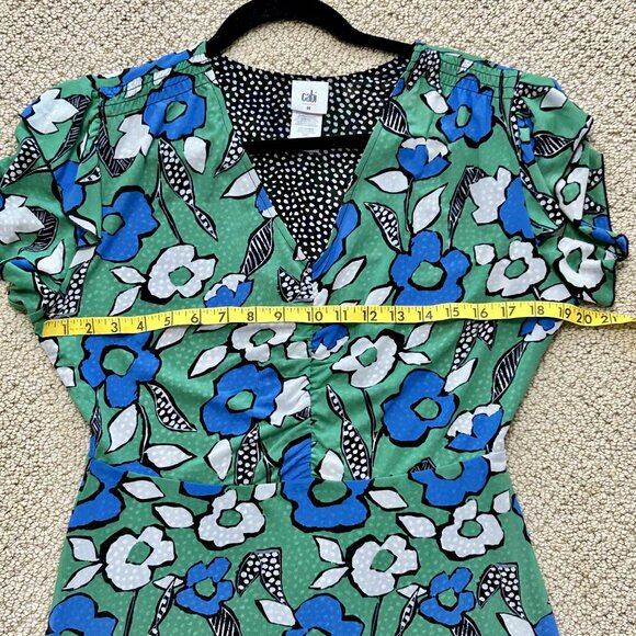 CAbi 6148 Celebrate Short Sleeve Dress Blue Green Floral Polka Dot, Medium - Picture 8 of 8
